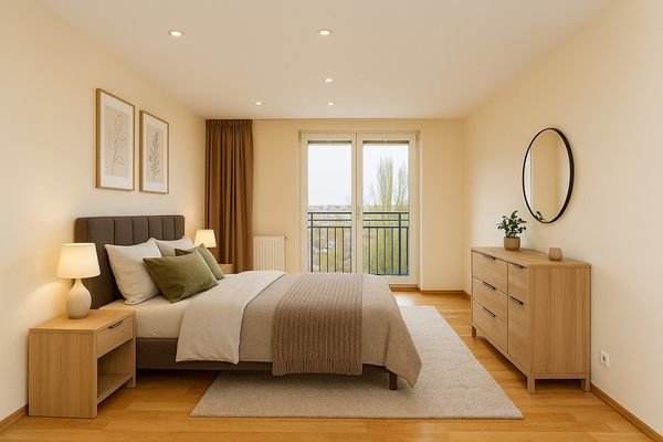 Visualisierung - Schlafzimmer mit Blick zum Innenhof