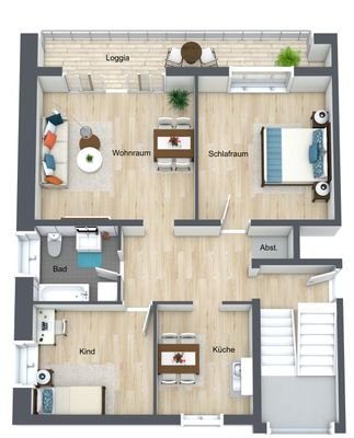 Habelschwerdterweg 8 Whg 8 - Etage 1 - 3D Floor Plan