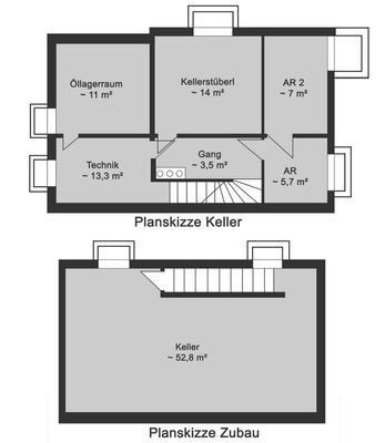 Planskizze Keller und Keller Zubau