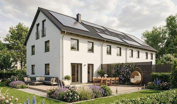 Visualisierung Reihenhaus Gartenansicht