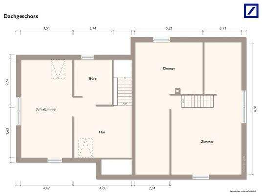 Grundriss Dachgeschoss ohne Schrägen