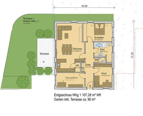 Grundriss EG- Whg 1 links