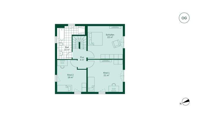Komfortabler Grundriss im Obergeschoss