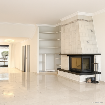 Wohnzimmer mit Kamin KI bearbeitet