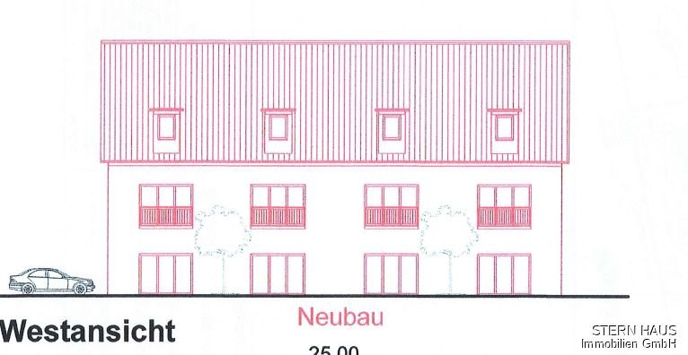 Westansicht genehmigte Bauvoranfrage Mehrfamilienhaus 