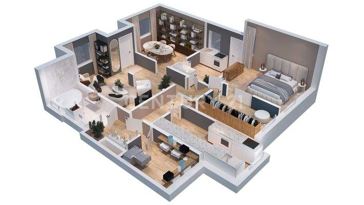 3D visualisierter Grundriss Erdgeschoss