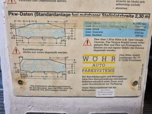 Daten zu den Abmaßen des TG Stellplatzes - W124