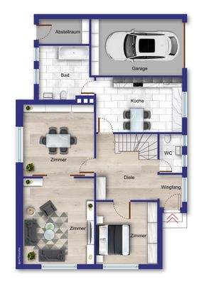 Grundriss Erdgeschoss (Möblierung beispielhaft)