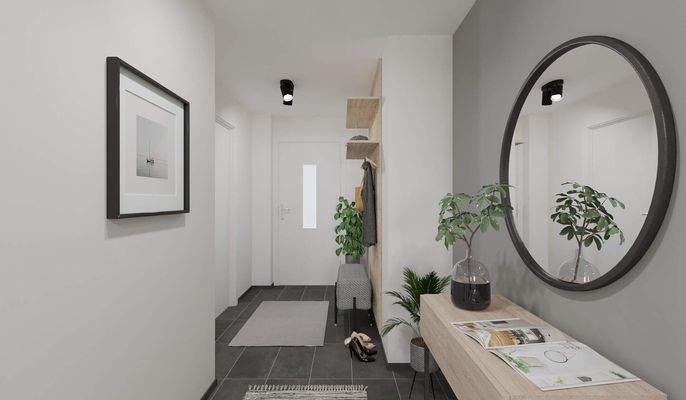 Der Eingangsbereich bietet Platz für Garderobe und