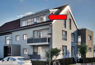 Wohngebäude mit Pfeil