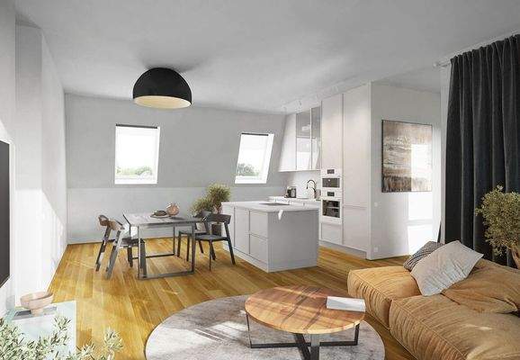 Offener Wohn-, Koch und Essbereich