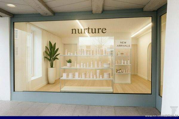 Grosse Schaufensterfläche  Einrichtung durch KI visualisiert.