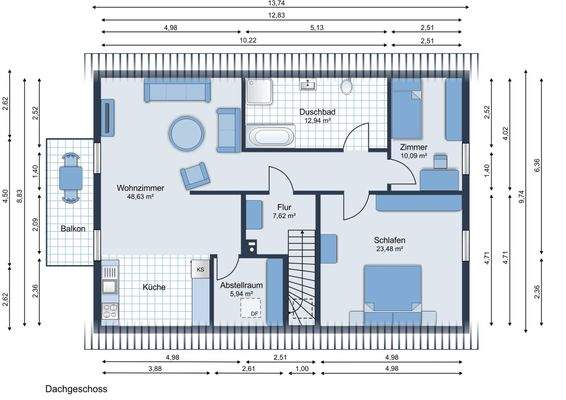 Dachgeschoss Möbliervorschlag