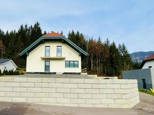 Die Südansicht mit der eleganten Steinschlichtung