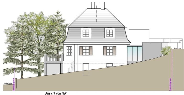 Seitenansicht mit möglichen Anbau