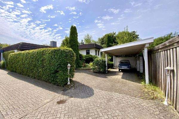 Grundstücksauffahrt mit Carport-Ansicht