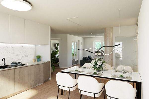 Visualisierung mit beispielhafter Möbilierung: Esszimmer