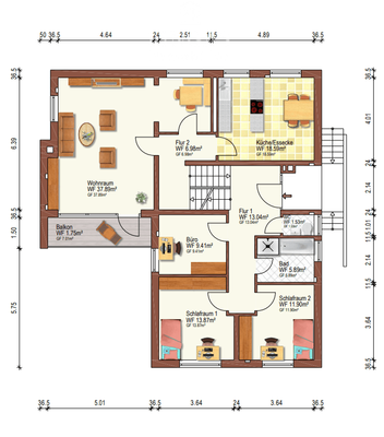 GRUNDRISS HOCHPARTERRE UND OBERGESCHOSS