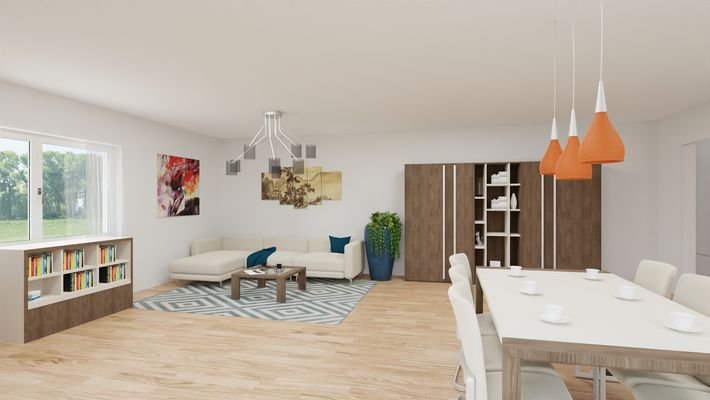 WE1 links - Wohn- und Esszimmer (43,85m²) mit offe