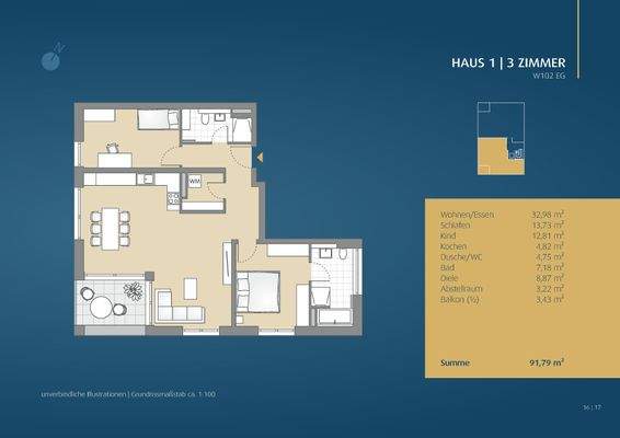 Grundriss Wohnung 102, Haus 1