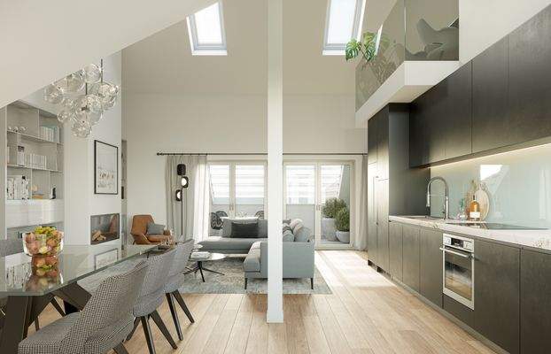 Beispielhafte Visualisierung Wohn- und Essbereich 