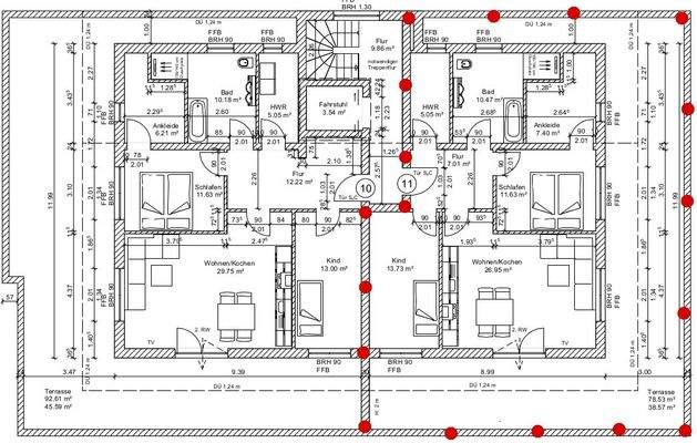 Grundriss Wohnung 11 rot markiert