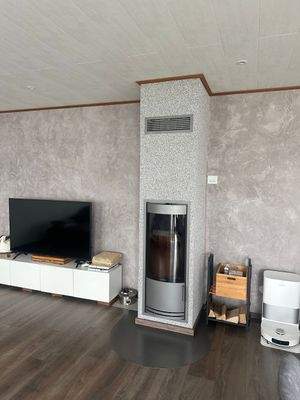 Moderner Wohnraum mit Kamin