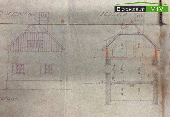 Schnitt und Ansicht (altes Wohnhaus)