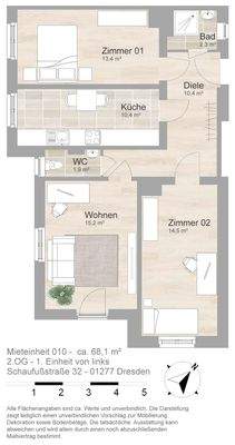 Grundriss farbig / möbliert