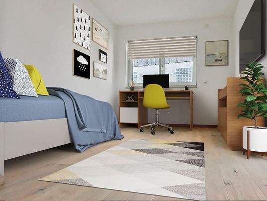 Ein freundliches Jugendzimmer mit Terrassenzugang