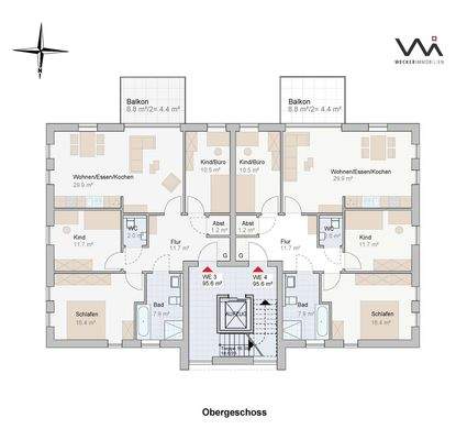 Geschossplan Haus 1 Wohnung  3 und 4