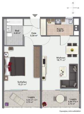 Grundriss der 2-Zimmer-Wohnung