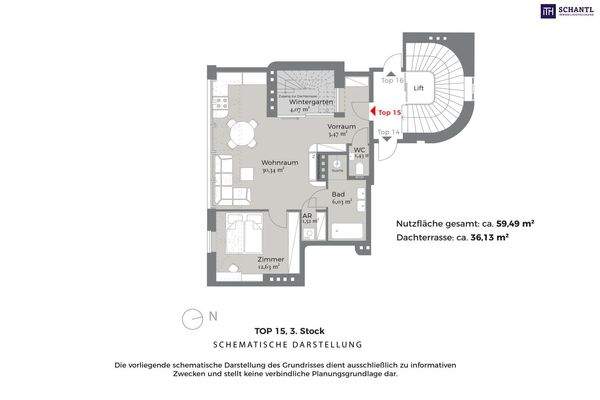 Grundriss Top 15, schematische Darstellung