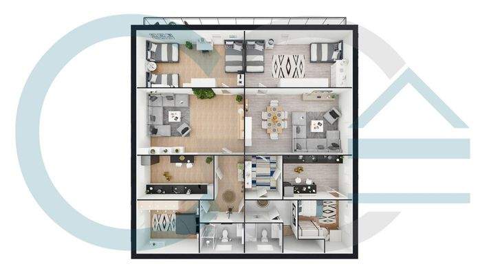 3D Grundriss Obergeschoss (Wohneinheiten)