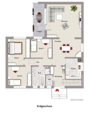 Grundriss mit Beispielmöblierung