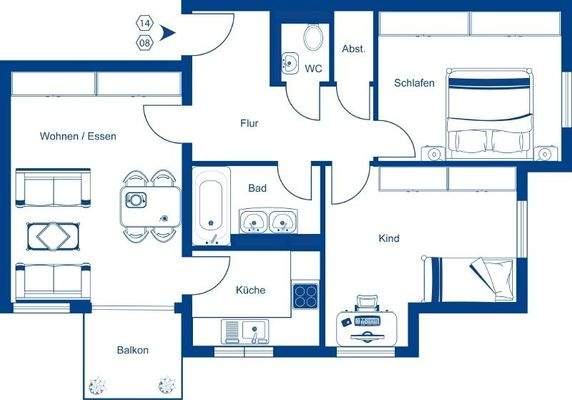Grundriss WE 08 und WE 14, baugleich