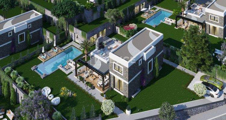 Sea View Detached Houses Near the Beach in Bodrum Gumusluk