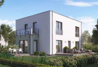 Modernes massa haus Fertighaus Einfamilienhaus im Lifestyle-Design, mit klarer kubischer Form, Flach