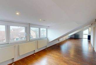 Ansicht I: Wohn- und Esszimmer mit offenem Küchenbereich