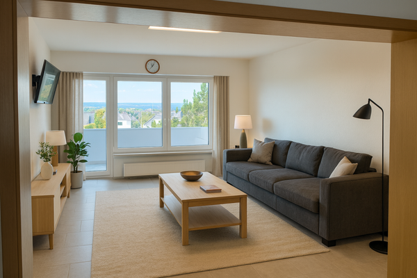 Wohnzimmer mit Fernblick KI Beispiel