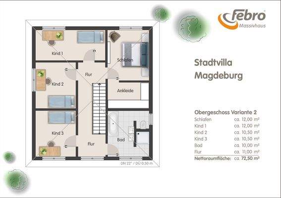 Grundriss Obergeschoss mit zusätzlichem Zimmer