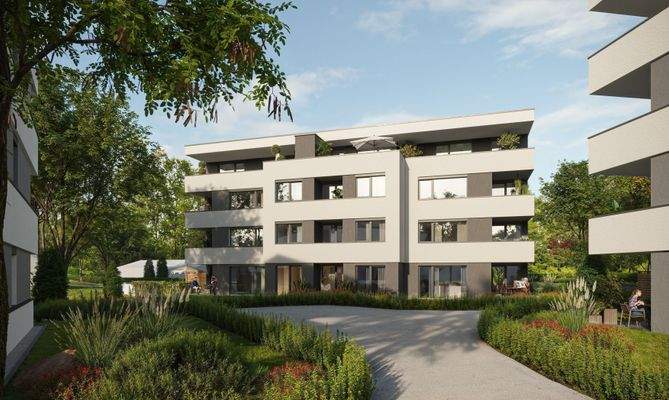 Außenansicht Haus B vom Quartiersplatz