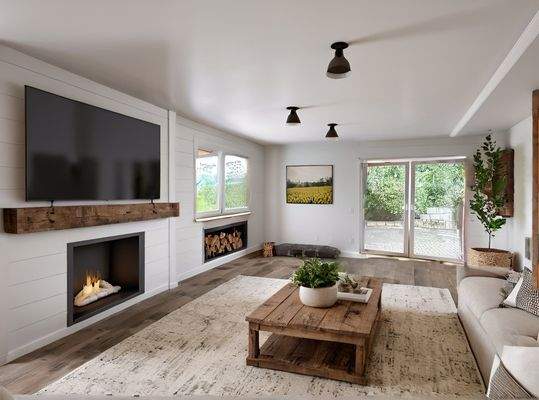 so könnte das Wohnzimmer mit Terrassenzugang demnächst aussehen (KI generiert)