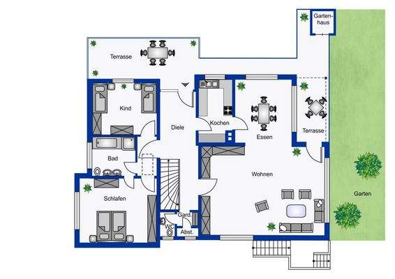 Wohnebene mit Terrassen