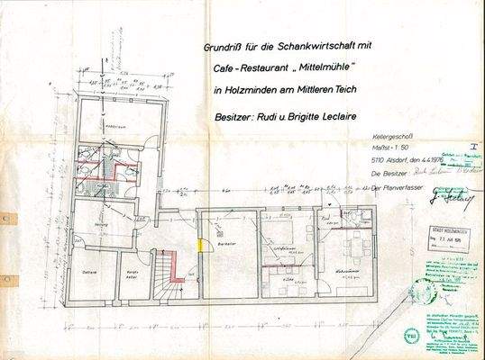 Grundriss Kellergeschoss mit EL Wohnung 1975