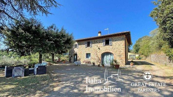 Typisches Bauernhaus mit Swimmingpool, Nebengebäude, Garten mit Olivenhain in Ortsnähe