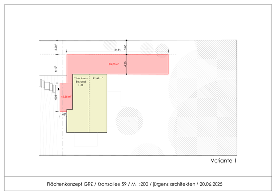 Altbestand mit Neubau (rot) Variante I