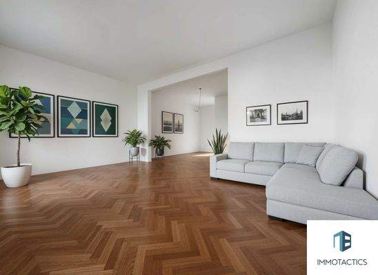 Wohnbereich mit Blick in die Küche - (KI generiert)