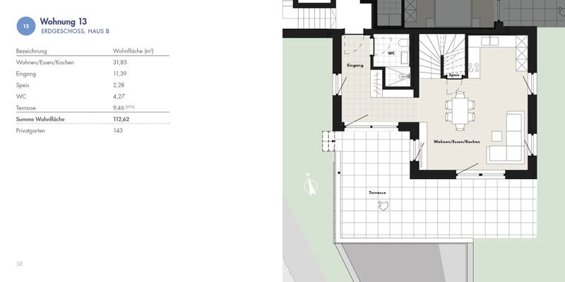 Wohnung 13 Erdgeschoß Grundriss und Wohnfläche