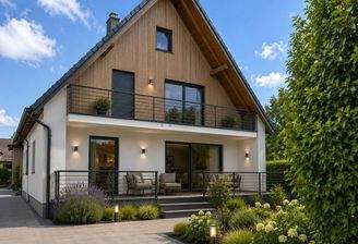 Hausansicht mit KI bearbeitet